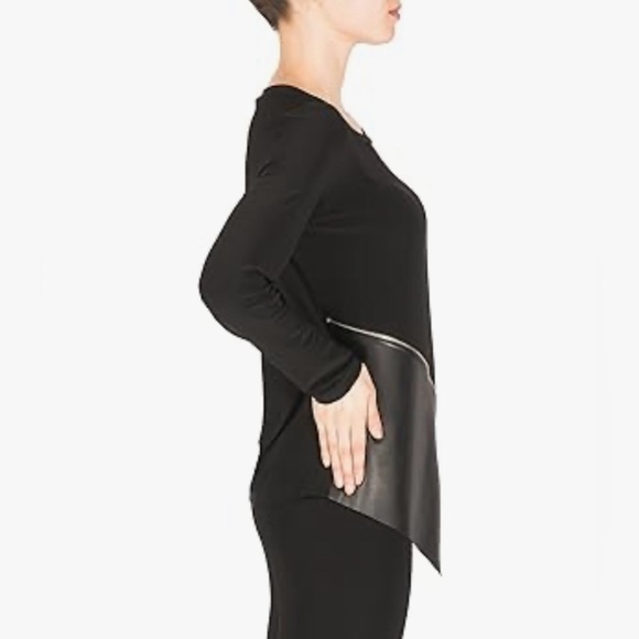 Joseph Ribkoff Faux Leather Tunic Size 10 Asymmetrical Zip Open Hem Long Sleeve - Picture 2 of 8